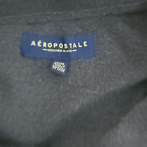 Aeropostale Polo Shirt M  Gray NYC Patch Logo Fuzzy Preppy Rugby Casual Mens - Picture 4 of 4
